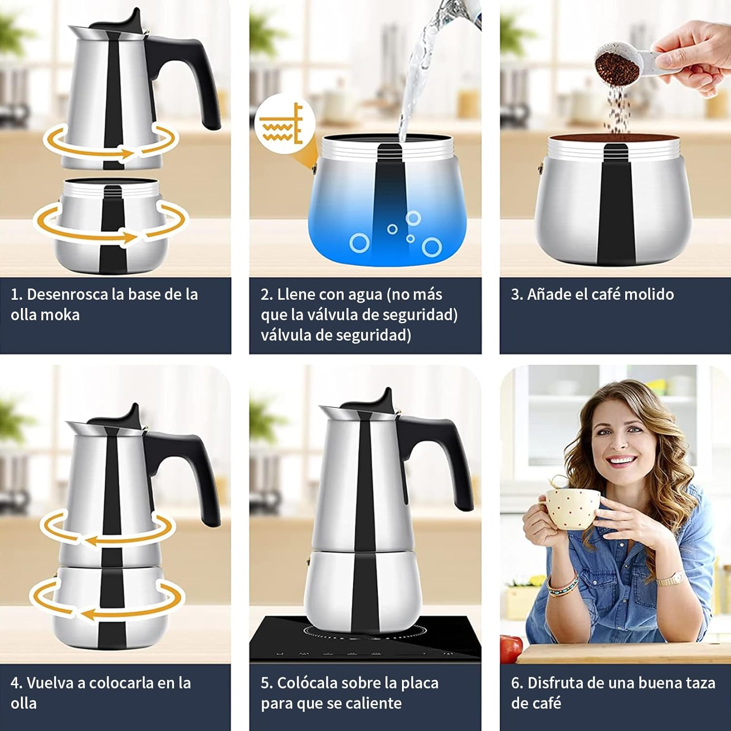 Cafetera Expres Acero Inoxidable 6 tazas