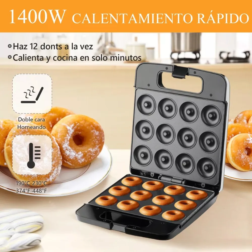 Máquina 12 Mini Donas 1400W Antiadherent